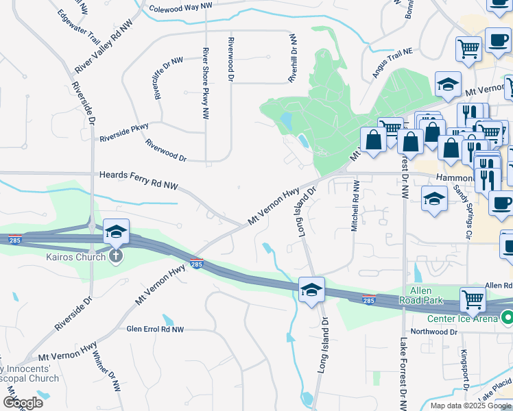 map of restaurants, bars, coffee shops, grocery stores, and more near 277 Mount Vernon Highway in Atlanta