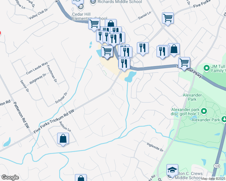 map of restaurants, bars, coffee shops, grocery stores, and more near 1460 Five Forks Trickum Road Southwest in Lawrenceville