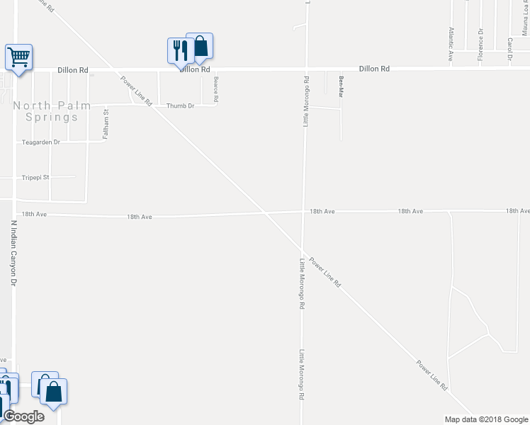 map of restaurants, bars, coffee shops, grocery stores, and more near 18th Avenue in NO PALM SPRINGS