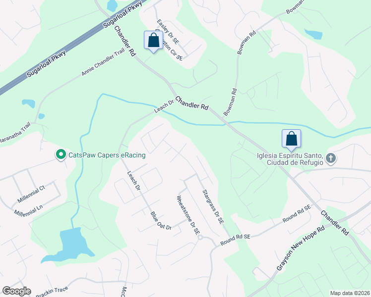 map of restaurants, bars, coffee shops, grocery stores, and more near 229 Stargrass Way Southeast in Grayson