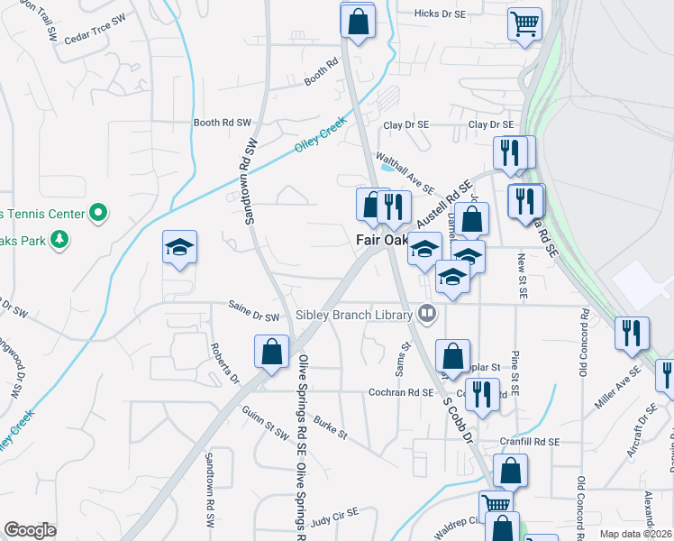 map of restaurants, bars, coffee shops, grocery stores, and more near 51 Osborne Road Southeast in Marietta