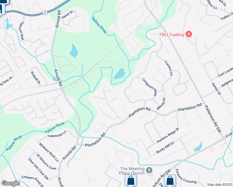 map of restaurants, bars, coffee shops, grocery stores, and more near 2122 Riverbirch Court Southwest in Lawrenceville