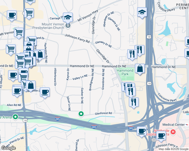 map of restaurants, bars, coffee shops, grocery stores, and more near 605 Patrick Place Northeast in Atlanta