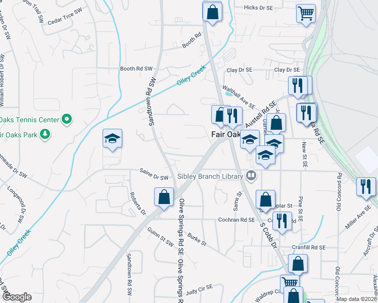 map of restaurants, bars, coffee shops, grocery stores, and more near 51 Osborne Road Southeast in Marietta