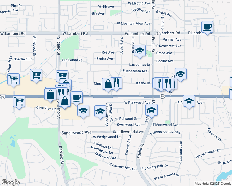 map of restaurants, bars, coffee shops, grocery stores, and more near 531 West Imperial Highway in La Habra