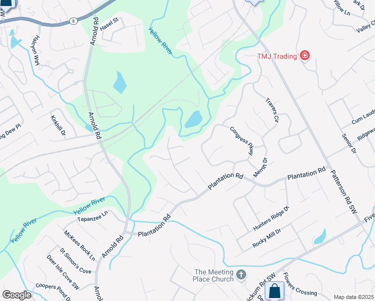 map of restaurants, bars, coffee shops, grocery stores, and more near 2122 Riverbirch Court Southwest in Lawrenceville