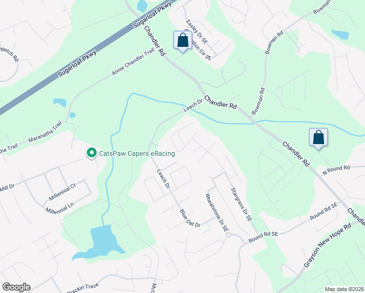 map of restaurants, bars, coffee shops, grocery stores, and more near 1511 Wild Rye Lane in Grayson