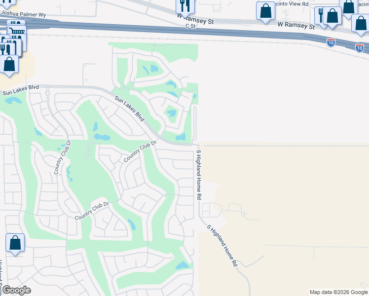 map of restaurants, bars, coffee shops, grocery stores, and more near 4851 Bermuda Dunes Avenue in Banning