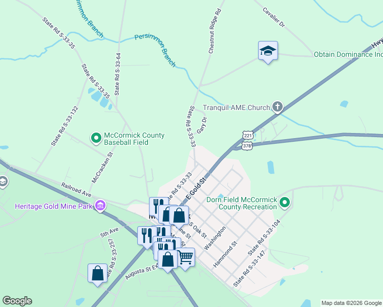 map of restaurants, bars, coffee shops, grocery stores, and more near 712 Chestnut Ridge Road in McCormick