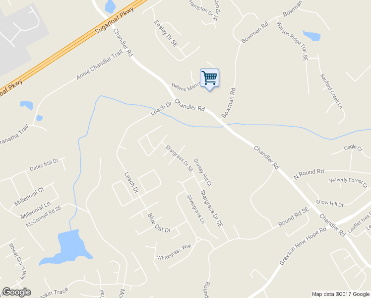 map of restaurants, bars, coffee shops, grocery stores, and more near 239 Stargrass Way Southeast in Grayson