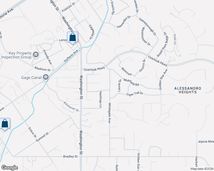 map of restaurants, bars, coffee shops, grocery stores, and more near 7383 Whitegate Avenue in Riverside