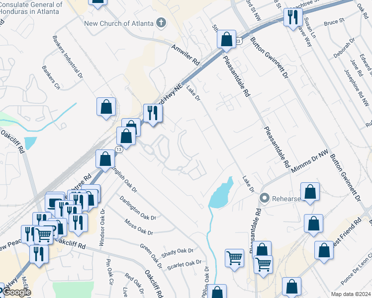 map of restaurants, bars, coffee shops, grocery stores, and more near 3968 Withrow Drive in Doraville