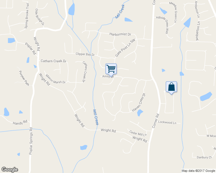 map of restaurants, bars, coffee shops, grocery stores, and more near 5483 Amity Cove in Powder Springs