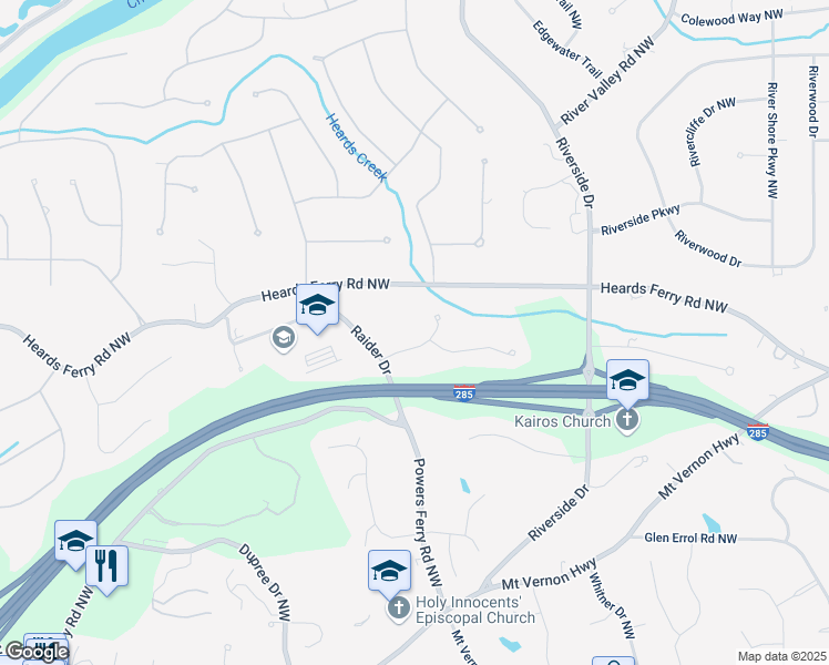 map of restaurants, bars, coffee shops, grocery stores, and more near 805 Wesley Oak Road Northwest in Atlanta