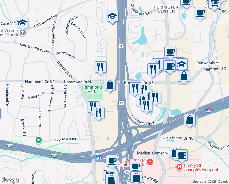 map of restaurants, bars, coffee shops, grocery stores, and more near 789 Hammond Drive in Sandy Springs