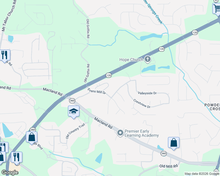 map of restaurants, bars, coffee shops, grocery stores, and more near 380 Camry Circle in Dallas