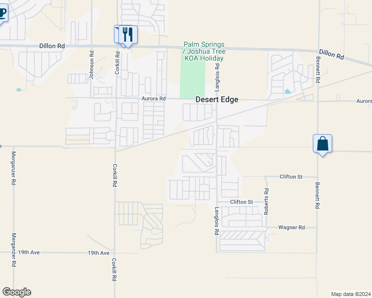 map of restaurants, bars, coffee shops, grocery stores, and more near 18th Avenue in Desert Hot Springs