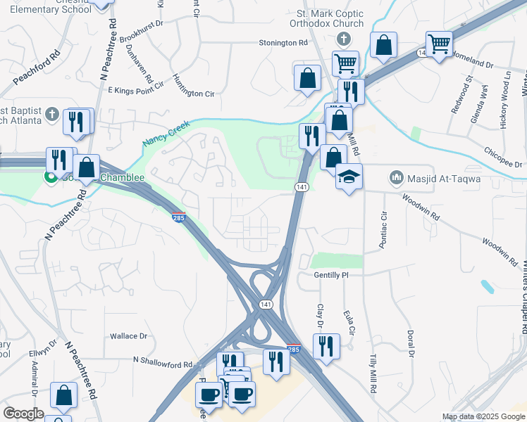 map of restaurants, bars, coffee shops, grocery stores, and more near 5219 Carver Circle in Doraville