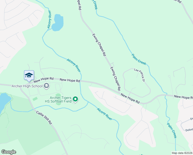 map of restaurants, bars, coffee shops, grocery stores, and more near 2410 New Hope Road in Dacula