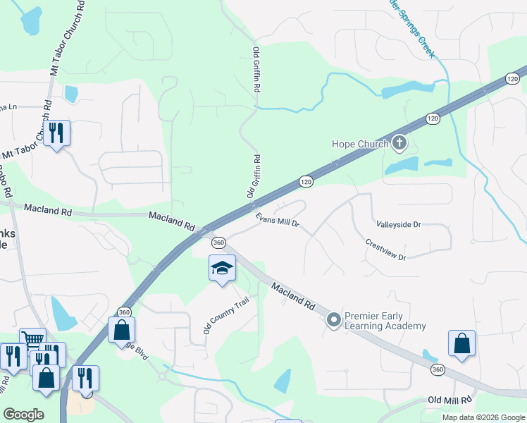 map of restaurants, bars, coffee shops, grocery stores, and more near 551 Camry Circle in Dallas