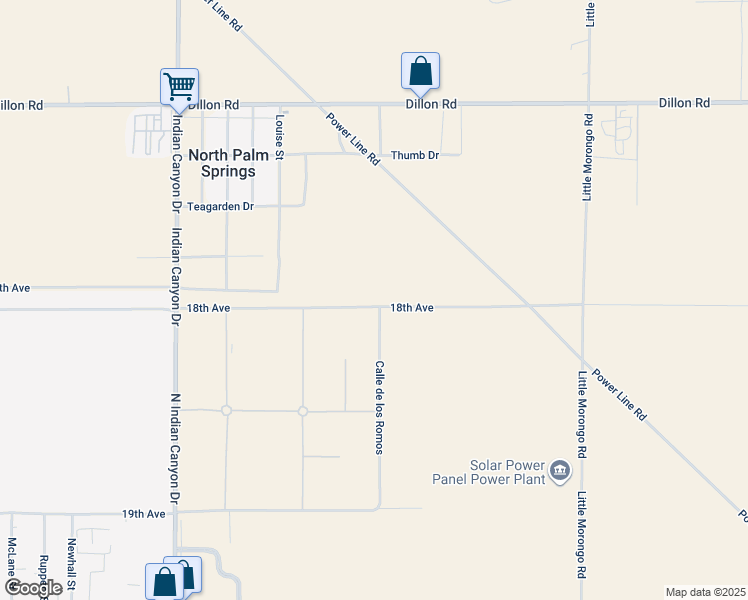 map of restaurants, bars, coffee shops, grocery stores, and more near 18th Avenue in NO PALM SPRINGS