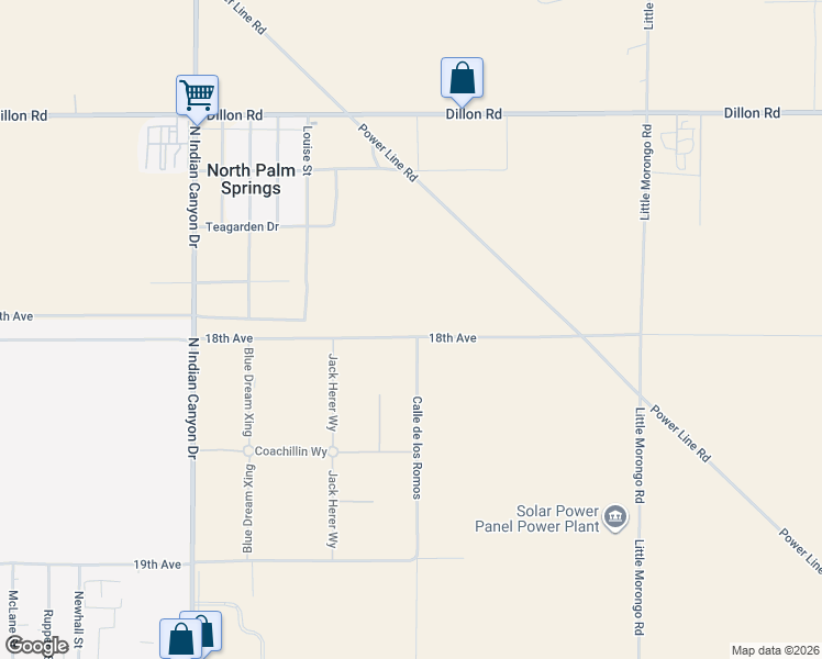 map of restaurants, bars, coffee shops, grocery stores, and more near 18th Avenue in Desert Hot Springs