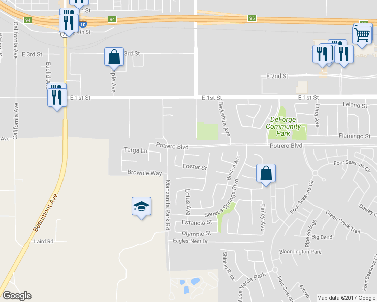 map of restaurants, bars, coffee shops, grocery stores, and more near 1258 Beck Court in Beaumont