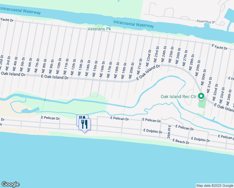 map of restaurants, bars, coffee shops, grocery stores, and more near 109 Southeast 19th Street in Oak Island