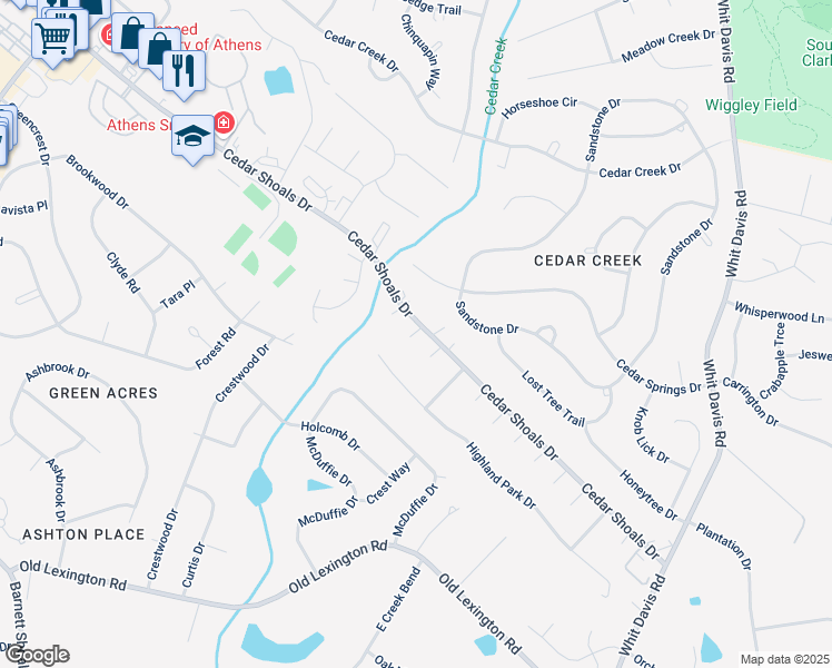map of restaurants, bars, coffee shops, grocery stores, and more near 110 Studio Court in Athens