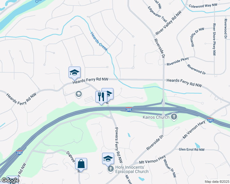 map of restaurants, bars, coffee shops, grocery stores, and more near 805 Wesley Oak Road Northwest in Atlanta