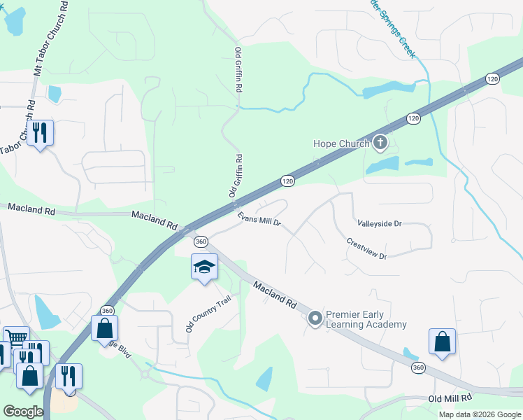 map of restaurants, bars, coffee shops, grocery stores, and more near 949 Camry Circle in Dallas