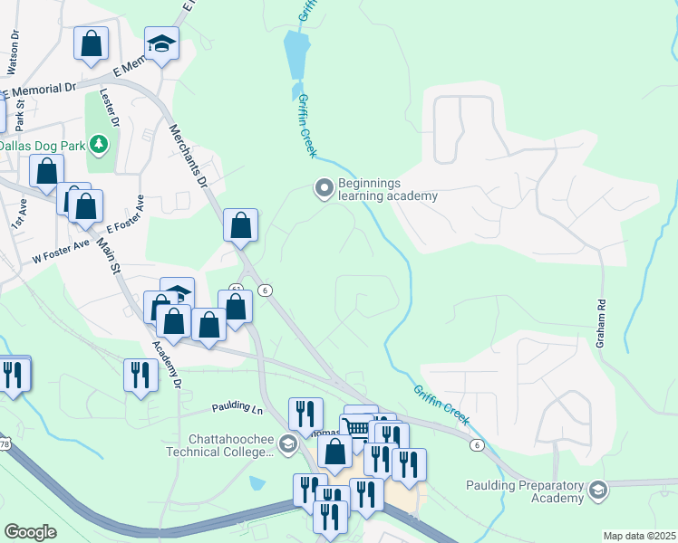 map of restaurants, bars, coffee shops, grocery stores, and more near 225 Bainbridge Circle in Dallas