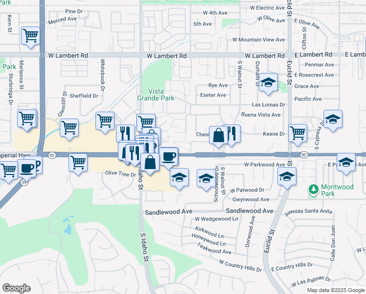 map of restaurants, bars, coffee shops, grocery stores, and more near in La Habra