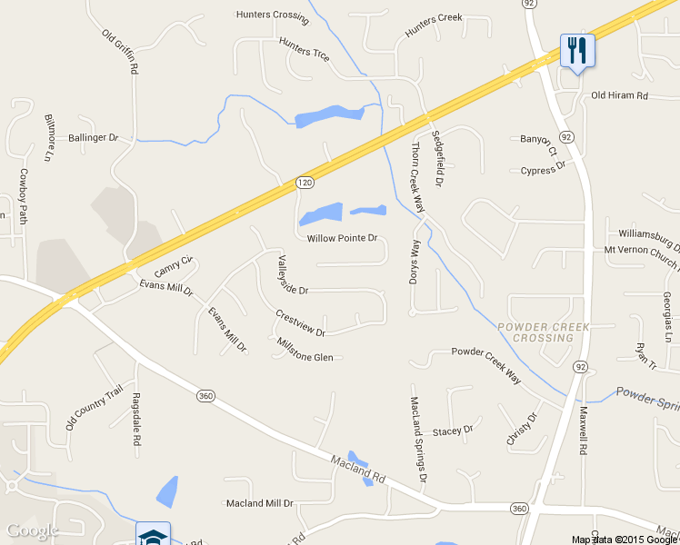 map of restaurants, bars, coffee shops, grocery stores, and more near 573 Willow Pointe Drive in Dallas