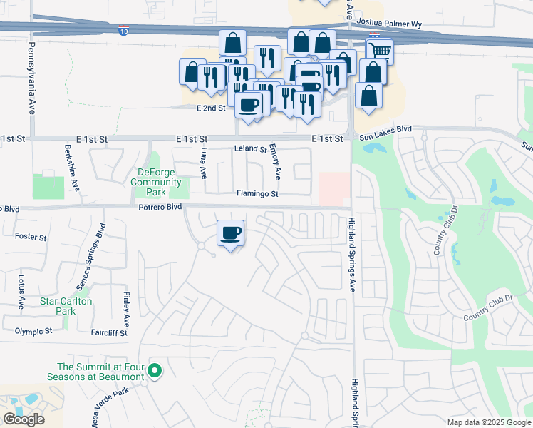 map of restaurants, bars, coffee shops, grocery stores, and more near 1546 Quiet Creek in Beaumont