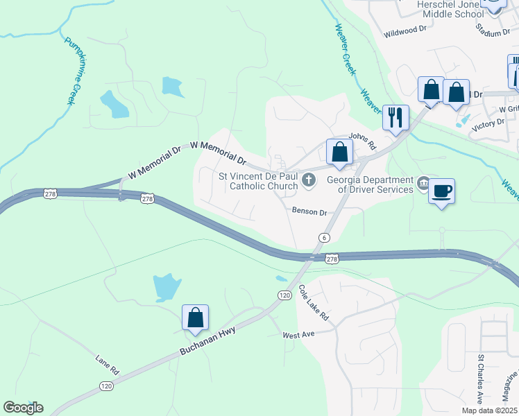 map of restaurants, bars, coffee shops, grocery stores, and more near 104 Sandi Place in Dallas