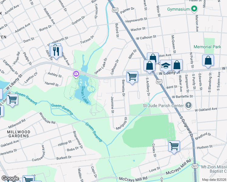 map of restaurants, bars, coffee shops, grocery stores, and more near 18 Brooks Street in Sumter