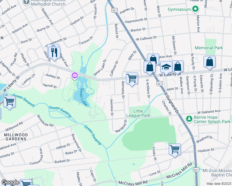 map of restaurants, bars, coffee shops, grocery stores, and more near 9 Camellia Street in Sumter