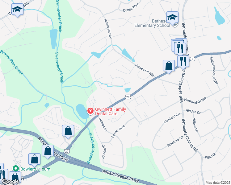 map of restaurants, bars, coffee shops, grocery stores, and more near 3305 Lawrenceville Highway in Lawrenceville
