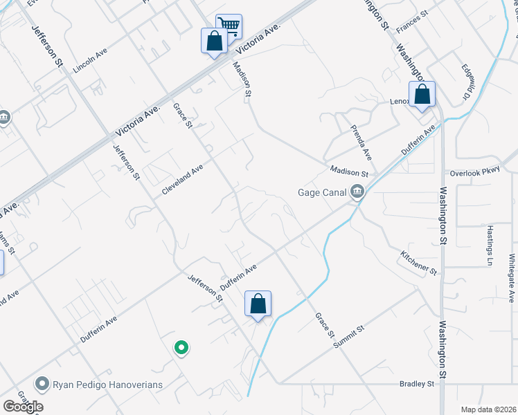 map of restaurants, bars, coffee shops, grocery stores, and more near 2353 Grace Street in Riverside