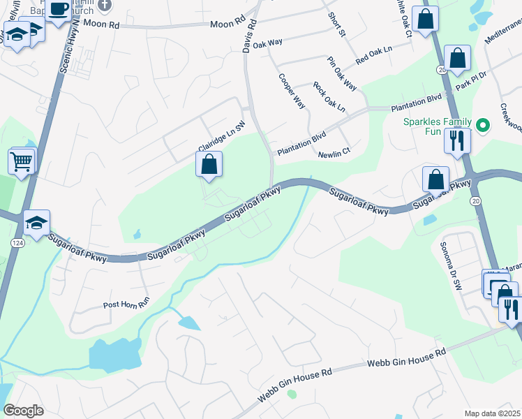 map of restaurants, bars, coffee shops, grocery stores, and more near 1009 Cades Walk in Lawrenceville