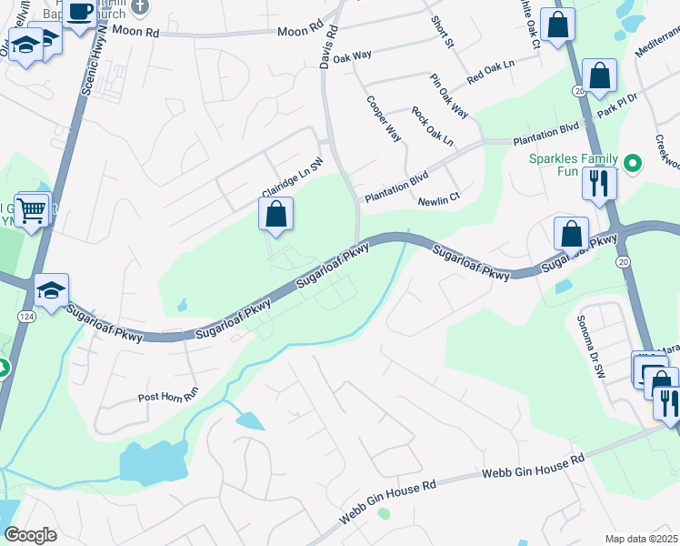 map of restaurants, bars, coffee shops, grocery stores, and more near 1029 Cades Walk in Lawrenceville