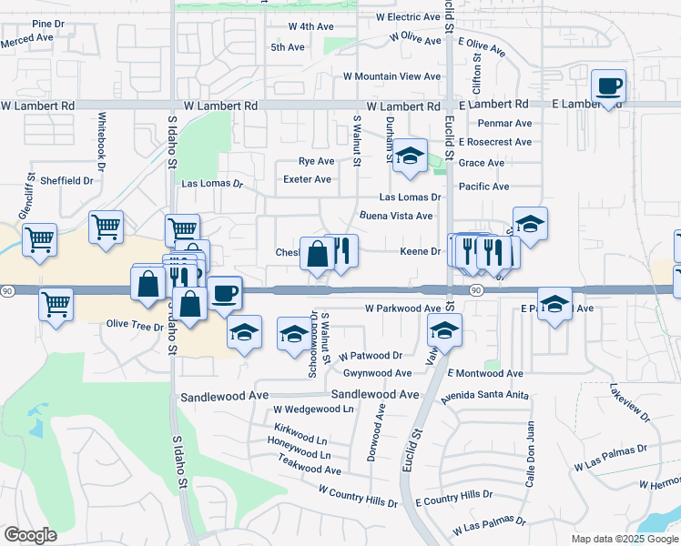 map of restaurants, bars, coffee shops, grocery stores, and more near 531 West Imperial Highway in La Habra