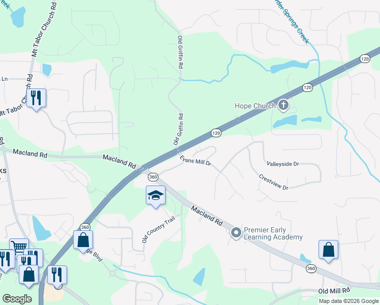 map of restaurants, bars, coffee shops, grocery stores, and more near 551 Camry Circle in Dallas