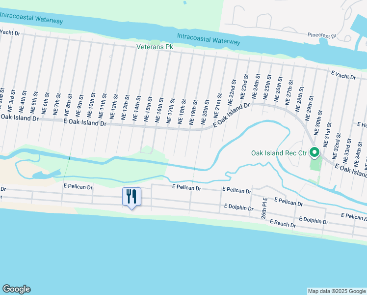 map of restaurants, bars, coffee shops, grocery stores, and more near 109 Southeast 19th Street in Oak Island