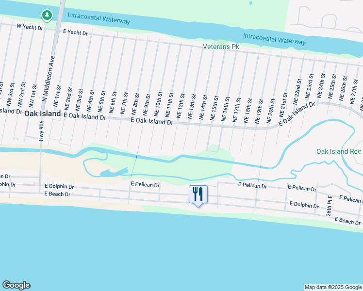 map of restaurants, bars, coffee shops, grocery stores, and more near 113 Southeast 13th Street in Oak Island
