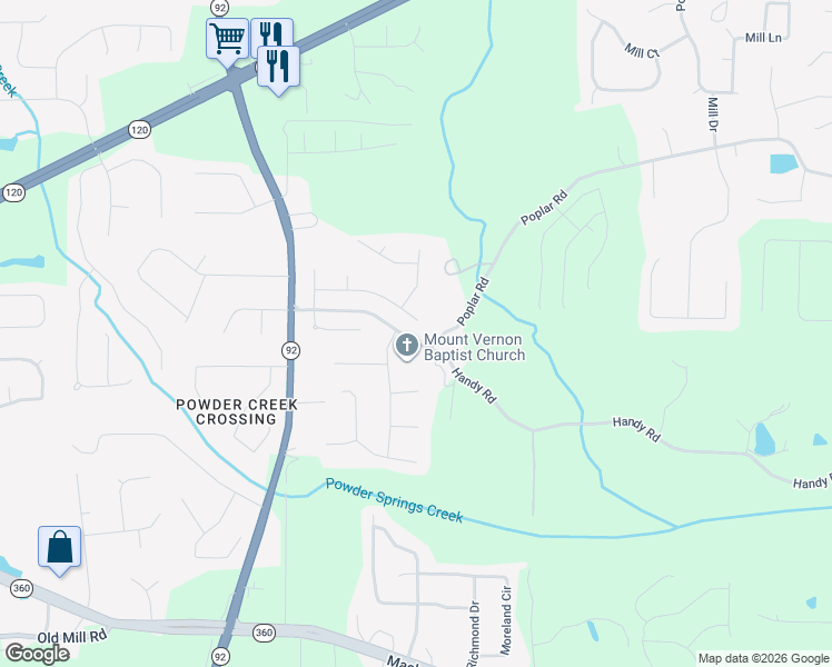 map of restaurants, bars, coffee shops, grocery stores, and more near 258 Williamsburg Drive in Dallas