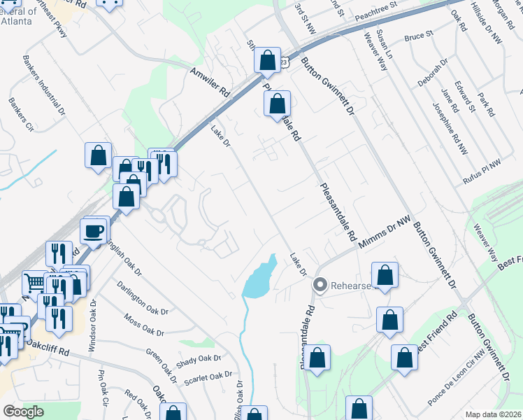 map of restaurants, bars, coffee shops, grocery stores, and more near 202 Lake Drive in Doraville