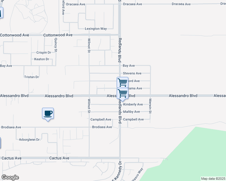 map of restaurants, bars, coffee shops, grocery stores, and more near in Moreno Valley