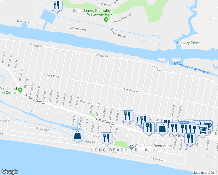 map of restaurants, bars, coffee shops, grocery stores, and more near 298 Northeast 43rd Street in Oak Island